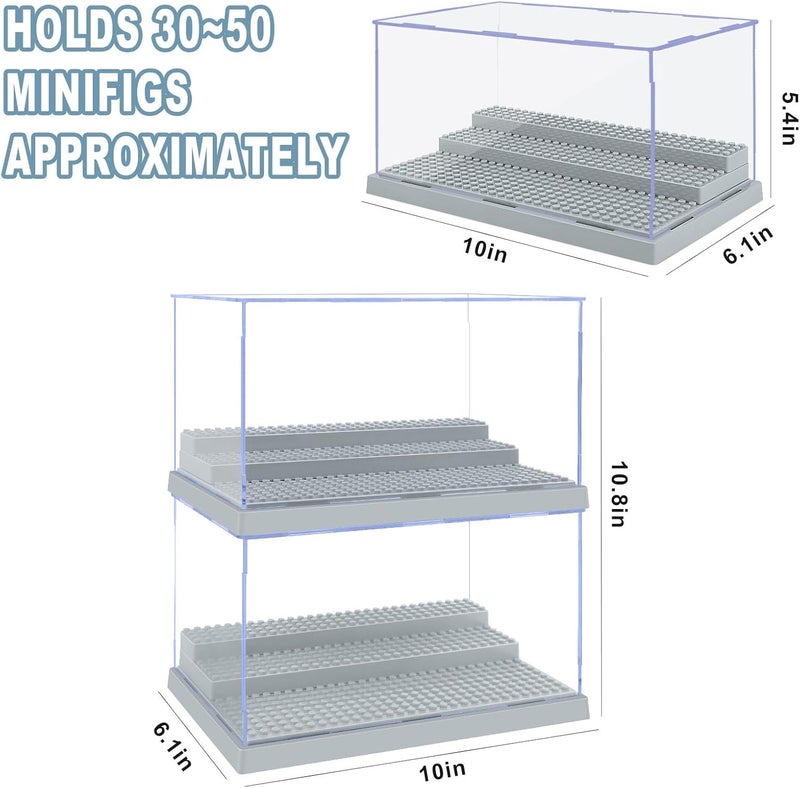 Pokiiulk 4 Pack Display Case for Minifigure Action Figures Blocks, Acrylic Minifigure Display Case Box Storage with 3 Movable Steps Gift for Kids Adults (Grey) - Image 3